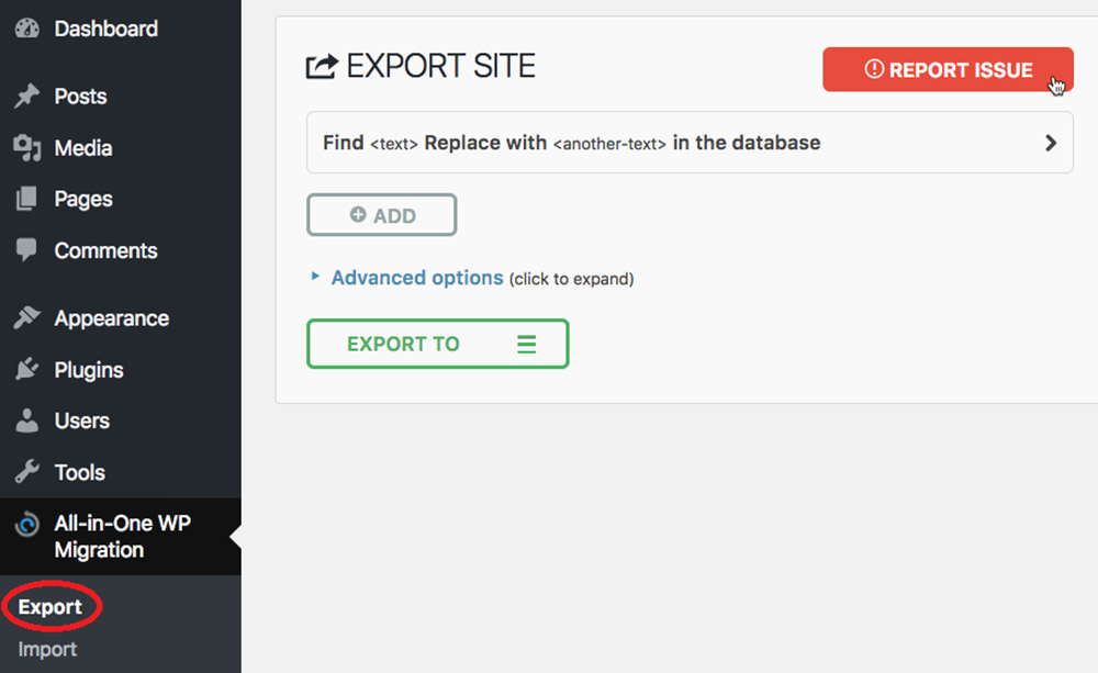 Navigating to Export option