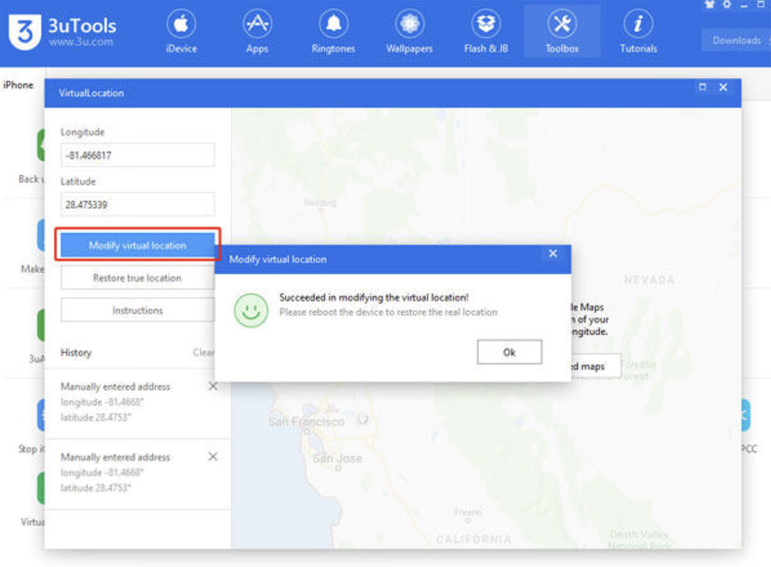 Setting new location in 3uTools