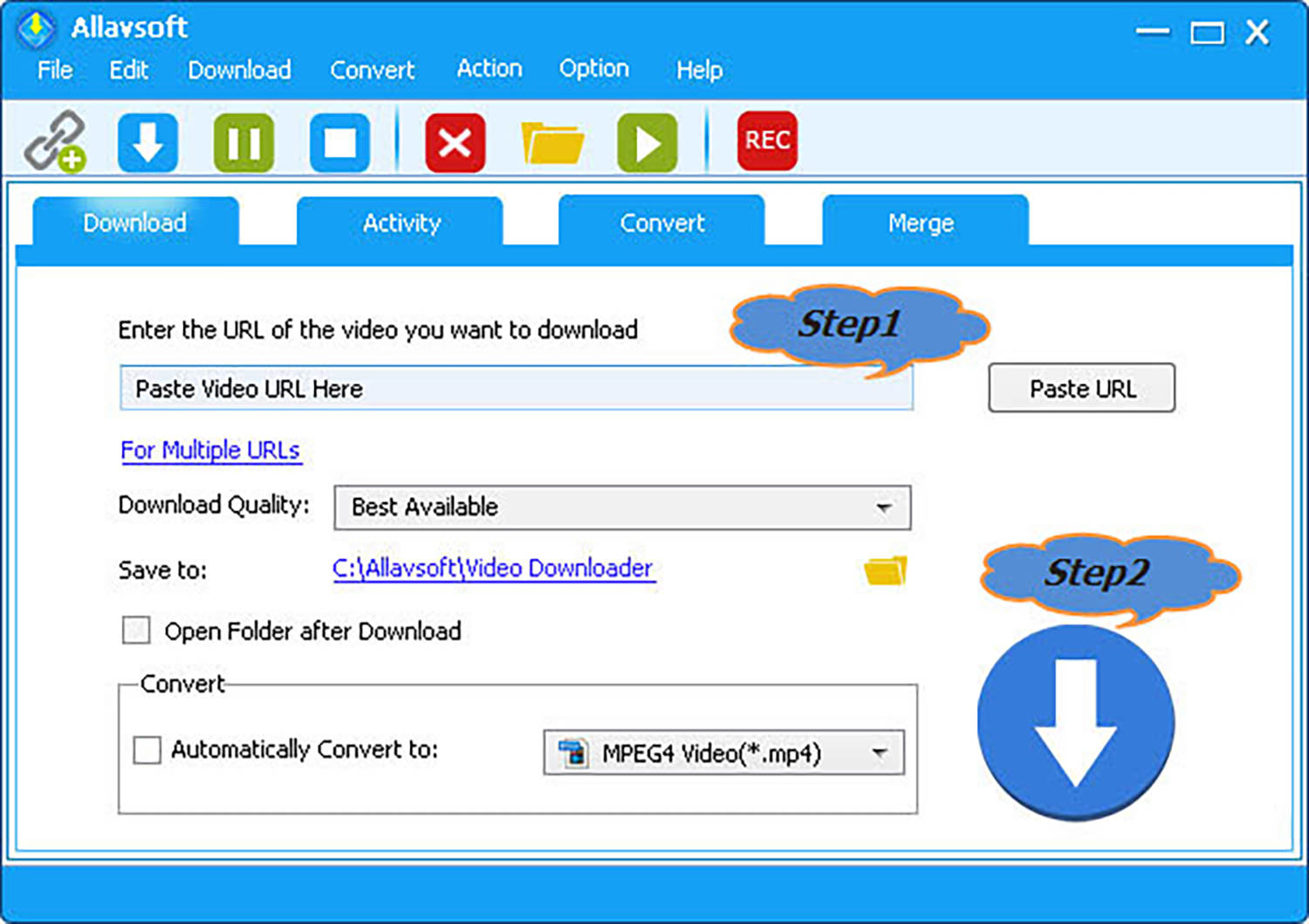 AllavSoft media downloader software interface