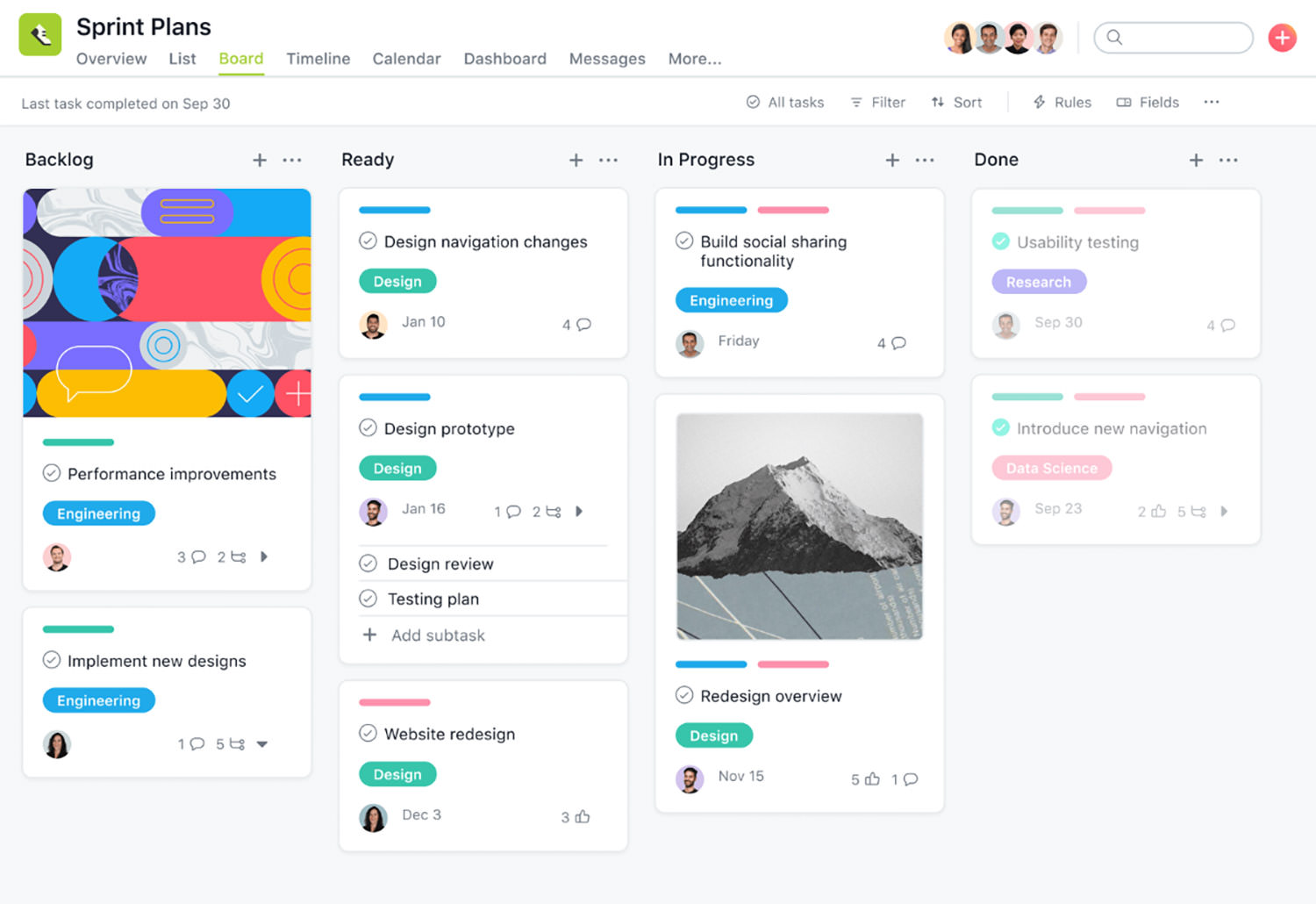 Asana offers kanban boards