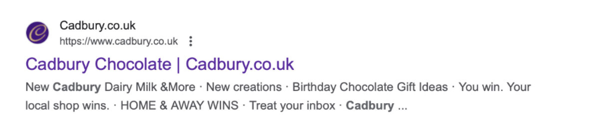 Screenshot showing Cadbury's favicon