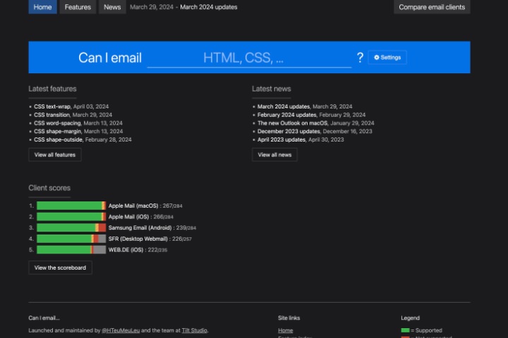 CanIEmail feature compatibility chart