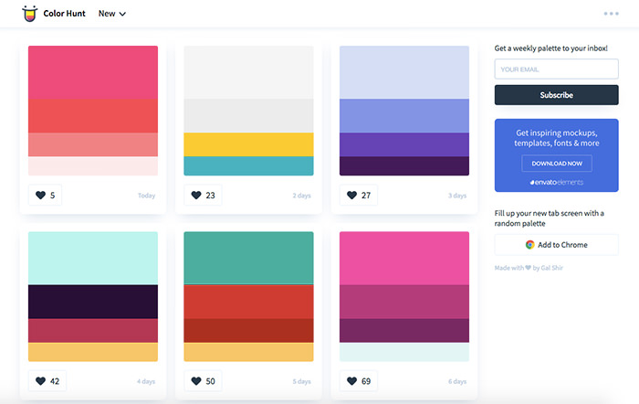 Color Hunt website showcasing color palettes