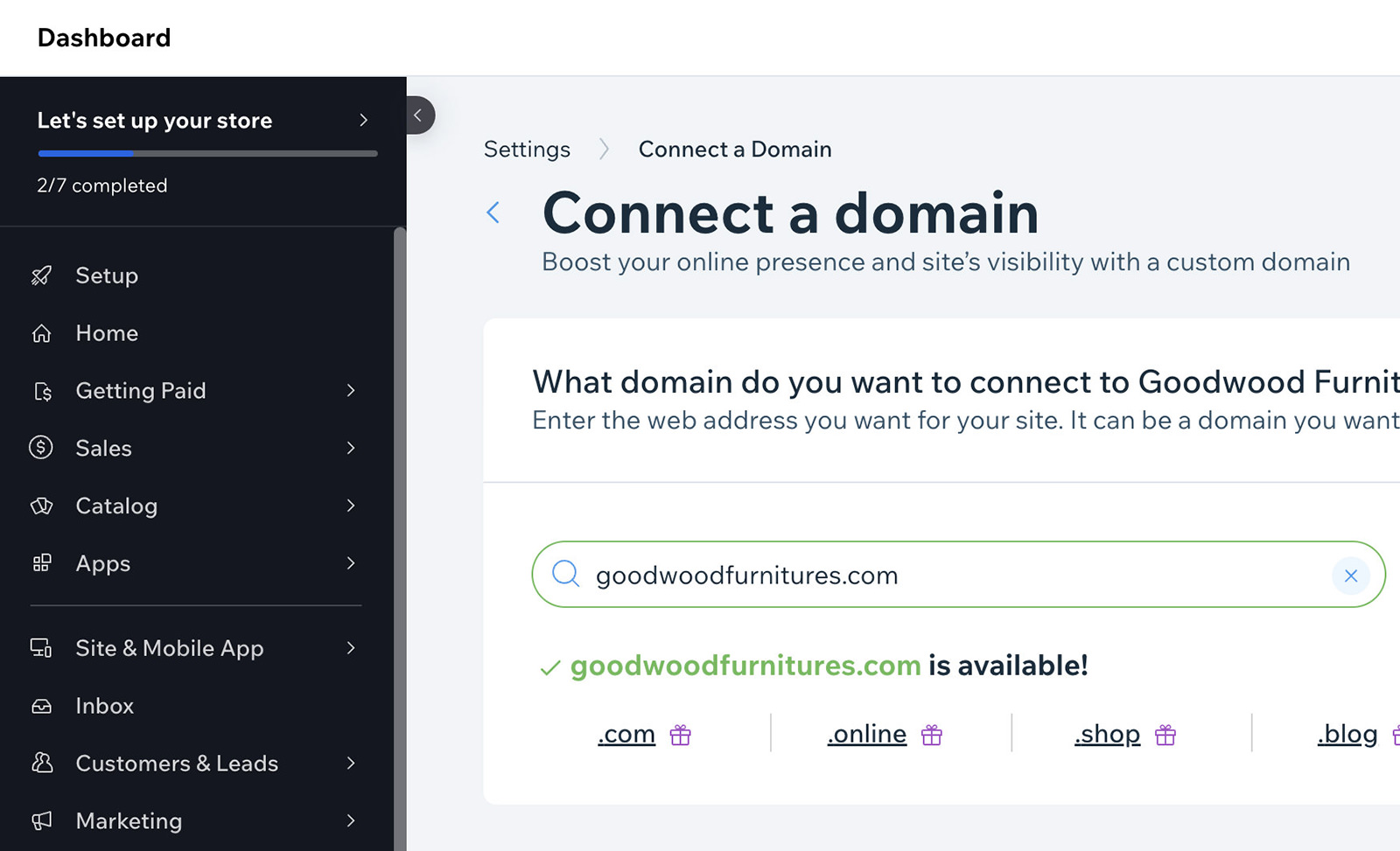 Connecting a custom domain on Wix