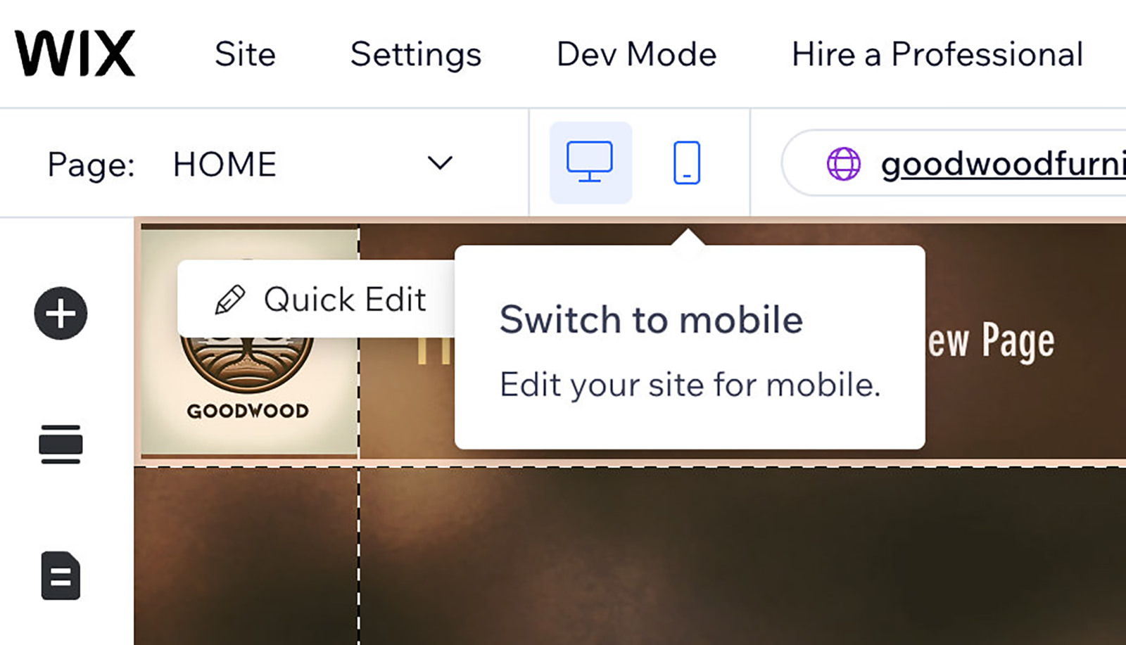 Switching to mobile view icon