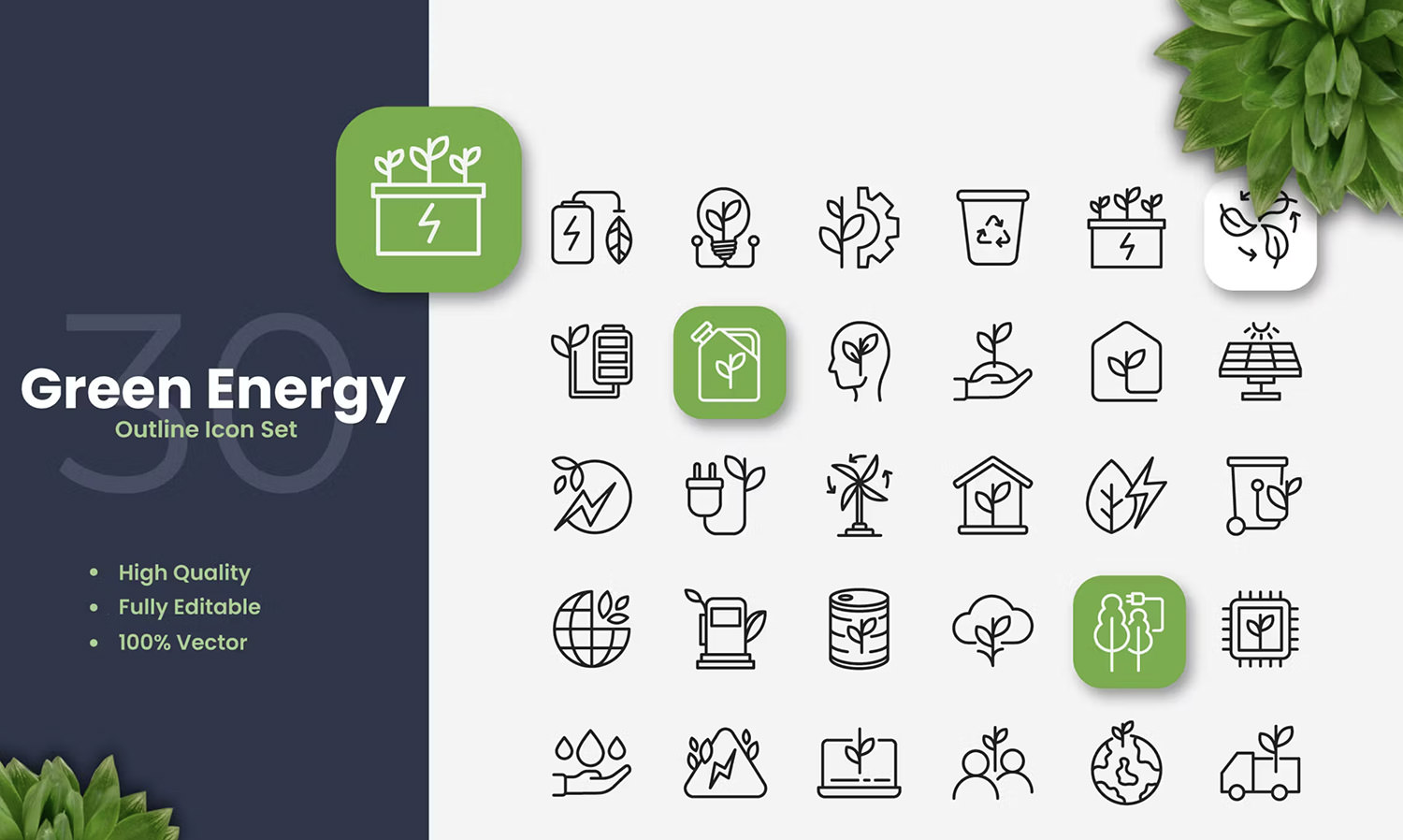 Green Energy Outline Icons