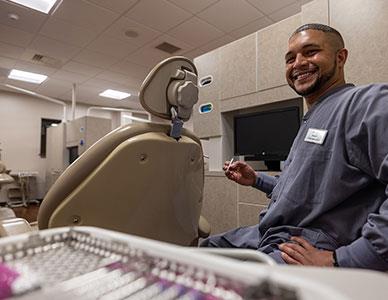 dental student getting ready for next patient