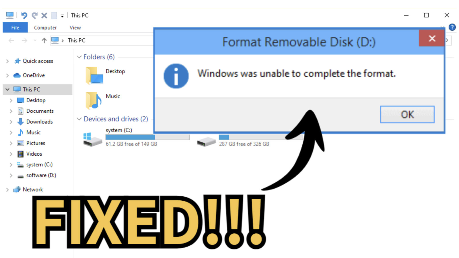 Error message when formatting drive