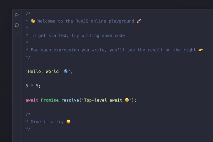 RunJS JavaScript playground interface
