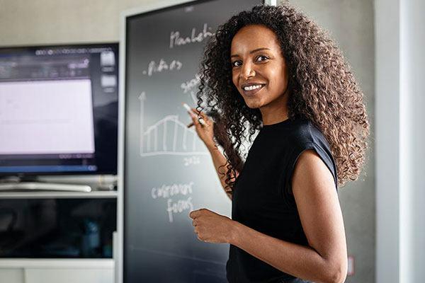 female marketing specialist giving a presentation