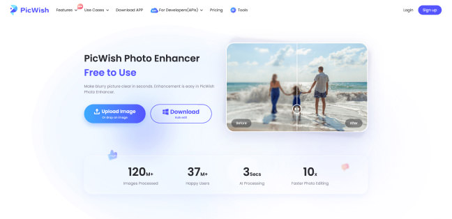 PicWish AI image enhancement tool interface