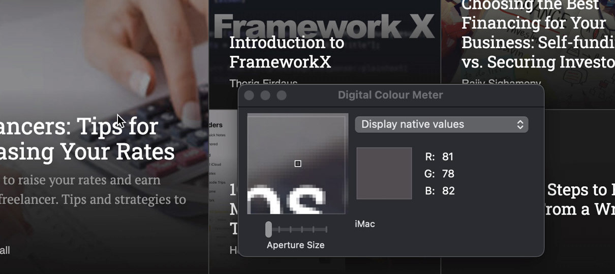 Digital Colour Meter showing cursor color