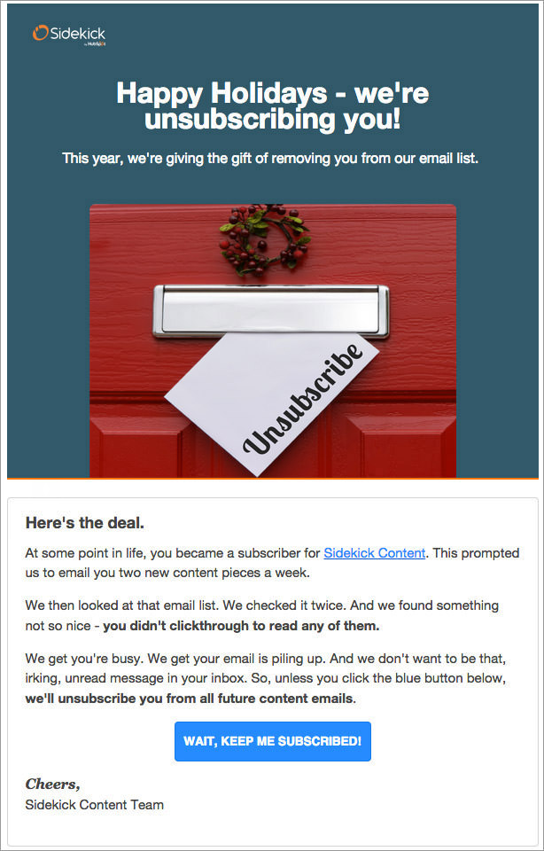 Sidekick's friendly unsubscription email