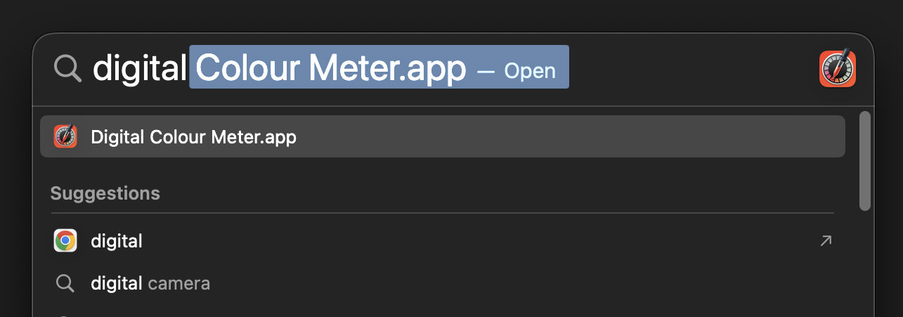 Spotlight search for Digital Colour Meter