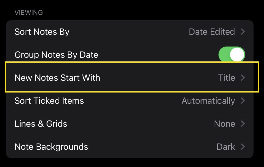 Start new note options