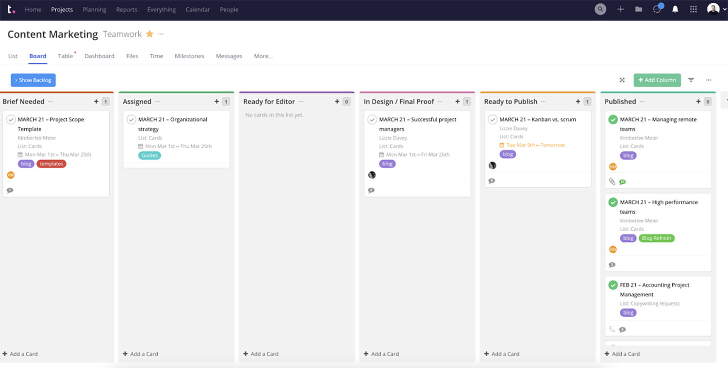 Teamwork offers kanban boards